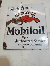 1930’s Original Porcelain Mobil Mobiloil Ask For Gargoyle Motor Oil Sign