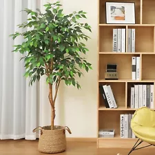 5FT Artificial Ficus Tree with Wood Trunk for Living Room, Plant in Black Pot