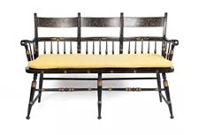 New ListingHitchcock Style Windsor Bench Black Finish Gold Harvest Stencil Tell Chair Co.