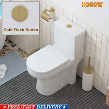 Small Toilet & Gold Button Compact 25" Length One Piece Dual Flush 0.8/1.28 GPF