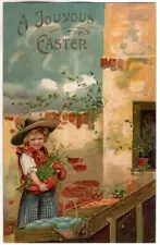 ANTIQUE EASTER Postcard YOUNG GIRL, EASTER EGGS FOR SALE AT MARKET