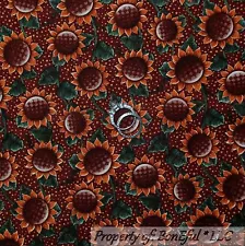 BonEful Fabric Cotton Quilt Maroon Brown Red Sunflower Gold Polka Dot SALE SCRAP