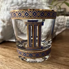 Vintage MCM Hollywood Regency Roman Numeral III Rocks Cocktail Glass 22k Gold