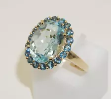 Pre-Owned 9carat 9k Gold Blue Topaz Cluster Ring UK size Q - US size 8 c.2005