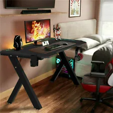 Gaming Desk PC Computer Desk R-shaped Table Home Office Gamer Desk with LED Ligh