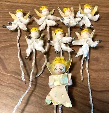 LOT of 8 Vintage Pipe Cleaner Chenille Angels - Beads Spun Cotton Painted Faces