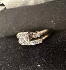 Antique 1920s Wedding Ring Engagement Set Filigree Design White Gold Band