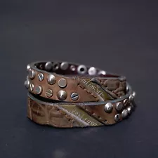 DIESEL Brown Leather Cuff Mens Womens Wrist Bracelet Punk Rock Studded Screw