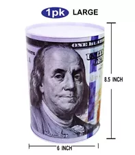 Large 8.5" Ben Franklin $100 Dollar Bill Money Coin Tin Savings Piggy Bank