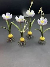 4 - FLOWER BULB Metal SPRING Easter Ornament Decorations PURPLE YELLOW CROCUS