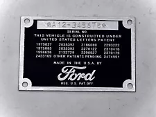 Stamped Ford Car or Pickup Truck DATA PLATE 1942 1946 1947 1948