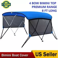 Pontoon Boat 4 Bow Bimini Top Replacement Canvas fabric 8 Feet with Rear Poles