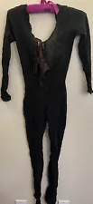 Sexy Black Lace Jumpsuit Lace ties In Front Long Sleeves Back Open Deeper Cute