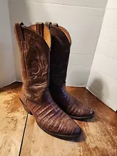 Larry Mahan Brown Exotic Caiman Crocodile Cowboy Western Boots Men's 10.5D