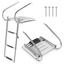 3-step Telescoping Boat Ladder Folding Dock Ladder w/ Platform & Handrails