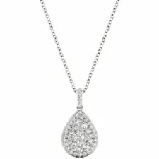 New Solid 18k White Gold .87 Carat Diamond Pendant Necklace 16" Chain For Sale