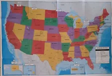 USA Wall Map United States Maps America Cities State Borders/Capitals Time Zones