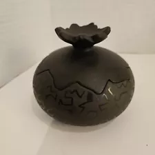 Vintage KOVATS Hungarian Blackware Pottery Jar With Puzzle Lid