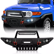 Front Bumper For 2007-2014 1st Gen Toyota FJ Cruiser w/ Winch Plate & LED Lights