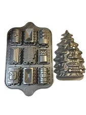 Nordic Ware Christmas Tree Bundt Cake Pan Mold & Train Railroad CastAluminum 11"