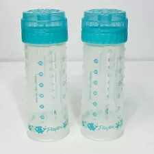 Playtex Drop-ins Baby Bottle Lot of 2 Teal Blue Fish Stars 8 oz Lids No Nipple