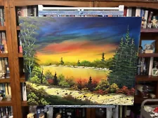 Original Oil Painting 24x30 “Golden Sunset II” Art/Landscape (Bob Ross Style)