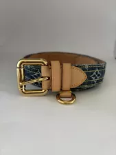 Authentic Louis Vuitton Blue Denim Monogram Canvas Leather Belt 90/36 Buckle