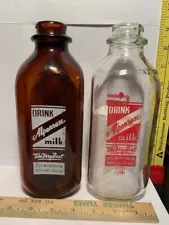 LOT 2 1 AMBER 1 CLEAR ALPENROSE DAIRY FOODS PORTLAND ORE PYRO QUART MILK BOTTLES