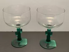 Green Cactus Stemmed Margarita/Mojito Glass Set Of 2