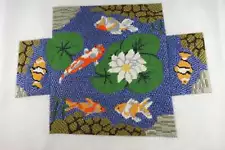 Medium Completed Koi Pond Brick Pattern Needlepoint Canvas 17" x 12"