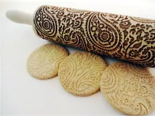 Wooden Rolling Pin Engraved Embossing Floral Pattern Biscuit Baking