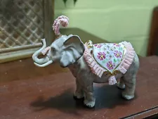 RARE VTG MZ IRISH DRESDEN CIRCUS ELEPHANT FIGURINE W PINK LACE as is