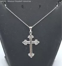 16" 14K White Gold Latin Embellished Cross Necklace - 2.01 Grams