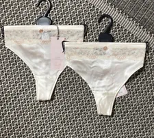2 x Marks & Spencer Ladies ROSIE thongs silk, french lace, ivory Size 10 rrp £15