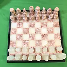 Pink & White Marble Stone Chess Set - Hartmann Complete in box