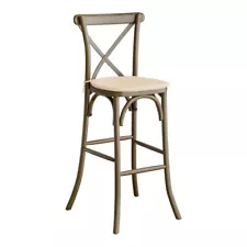 Bistro Style Cross Back Espresso Wood Restaurant Barstool with Seat Cushion