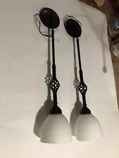 hubbardton forge pendants. Two iron twist light fixtures for sale together.