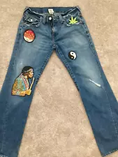 New ListingTrue Religion Jimmy Hendrix Society Club hippie jeans 32 X 33 Blue Vintage