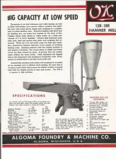 Original Algoma Foundry & Machine Models 13R 18R OK Hammer Mill Sales Brochure