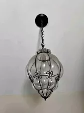 ⚫ Venetian Black Metal Hand Blown Caged Bubble Glass Pendant Light