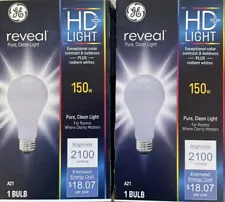 2 GE Reveal HD+ Light 150-Watt Old Style Frosted A21 Light Bulbs w/Medium Base