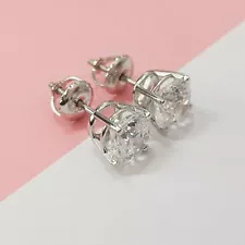 Diamond Stud Earrings Solid 14k White Gold Natural Round 0.5 Ct H/VS2-SI1 Dainty