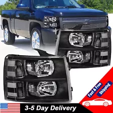 For 2007-2013 Chevy Silverado 1500 2500HD 3500HD Black Housing Headlights Pair (For: More than one vehicle)