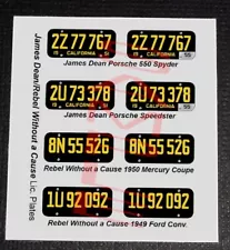 JAMES DEAN & REBEL WITHOUT A CAUSE miniature LICENSE PLATES for 1/25 MODEL CARS