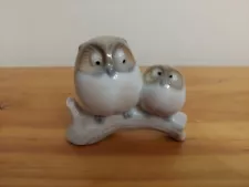 Vintage Japan Owl Family Mom And Baby Ceramic Porcelain Figurine Figure 3" Tall