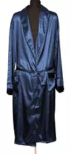 NWT Mage Male XXL Satin Luxury Long Robe Navy Blue Pockets Tie Belt Mens