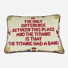 RARE Vintage Titanic Had Band 16" Throw Pillow Humor Funny Nautical Needlepoint