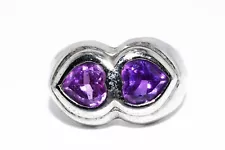 .925 STERLING SILVER 3.50CT LAB CREATED HEART CUT PURPLE SAPPHIRE RING SIZE 8