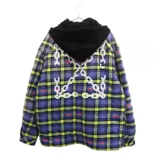 OFF-WHITE 22AW CHAIN ARROW CHECK FLANNEL OVERSIZE HOODIE JACKET BLUE