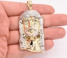 3" Huge Men's Diamond Cut Jesus Head Charm Pendant Real 10K Yellow White Gold